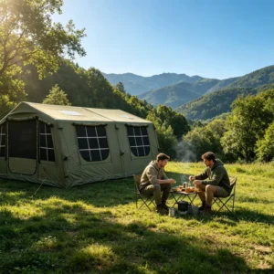 Heavy Duty Inflatable Air Tent 17.28㎡ 10 12 Person Breathable TC Cotton Cabin Tent with 3 Skylights and Divider OEM