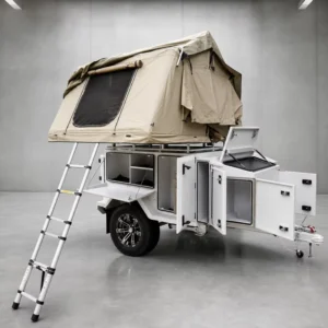 Heavy Duty Off-Road Camper Trailer with Rooftop Tent Multi-functional Tool Storage Mobile Workshop Trailer Utility Caravan
