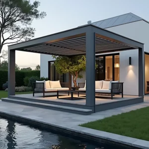 Heavy Duty Outdoor Aluminum Motorized Bioclimatic Waterproof Backyard Canopy Pergola Gazebo with Metal Frame 10×10 12×12