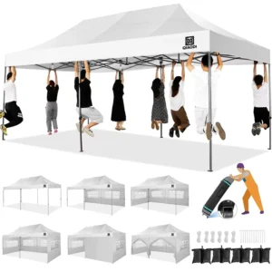 Heavy Duty Pop Up Canopy Tent with 6 Sidewalls Easy Up Commercial Outdoor Wedding Party Tent for All Season Wind