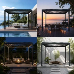 Heavy-Duty Waterproof Aluminum Pergola Canopy with Wind-Resistant Structure and Powder-Coated Finish