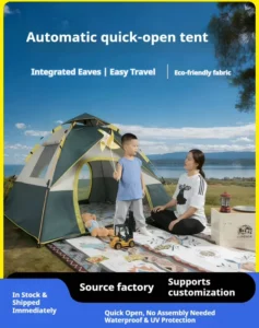 Heavy Duty Waterproof Camping Tent with Silver Coating Automatic Pop up Shelter for Rain and Sun Protection