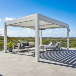 Heavy Duty Waterproof Pergola with Motorized Aluminum Alloy Canopy for Garden Buildings Pavilion at Seaside Patio Deck