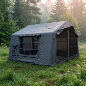Heirloom Grade 8sqm Inflatable Glamping House Tank Grey Portable Cabin Base Waterproof Breathable Cotton Technical Fabric Luxury