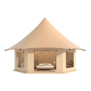 Hexagon Outdoor Luxury Glamping Safari Tent House With Bathroom for African Desert Camping Resort