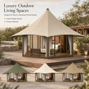 Hexagonal Outdoor Glamping Tent House for Resort Accommodation, Manufacturer