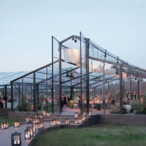 High End Luxury PVC Atrium Tent with Black Frame and Transparent Wall for Outdoor Banquets Weddings and Parties Aluminum Pole