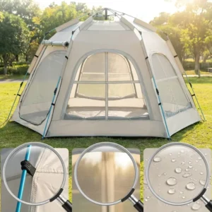 High Quality Four season One Bedroom 6 Sided Waterproof Oxford Fabric Family Camping Hiking Outdoor Tent Quick Automatic Opening