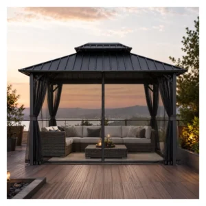 High Stenghth Aluminum Frame Hardtop Roof Ventilated Canopy Drainage System Weather Resistant Tent Pergola for Villa Terrace
