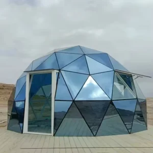 Hotel Resort Glamping Tent Triangular Shaped Tempered Reflective Mirror Glass Geodesic Spherical Dome for Trade Show