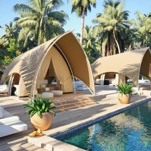 Hotel Style Outdoor Seaside Camping Home Stay Luxury 5X7m Sailing Tent Travel Safari Lodge Resort Hotel Glamping Tent