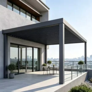 House Attached Aluminium Pergola With Adjustable Louver Roof Waterproof Outdoor Canopy Gazebo for Apartment Balcony Courtyard