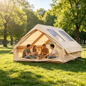 Huge 12㎡ Inflatable Glamping Tent for 6 8 Person 300D Oxford Ridge Air Tent with 2 Doors & 2 Windows Quick Setup