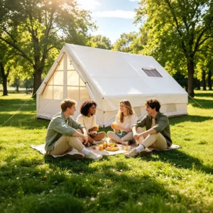 Huge 12㎡ Inflatable Glamping Tent with Small Sky Window Dual Entry Double Door Air Tent for 6 8 People Quick Setup