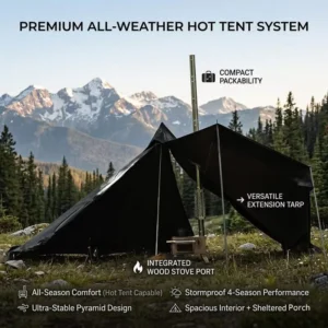 ISO Certified Supplier Portable Aluminum Lightweight Pyramid Tent Stove Jack Custom Logo Outdoor Shelter Waterproof UV