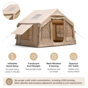 Inflatable Cabin Tent Air Beam Quick Setup 8 Sqm Spacious Family Outdoor Tent With Skylight Awning And Mesh Windows