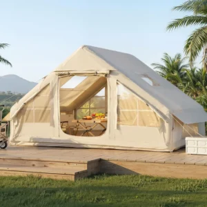 Inflatable Camping Tent 4 5 Person Large Single Layer Cotton PVC Portable Quick Setup 2 Door Pump Waterproof Outdoor 3000mm+