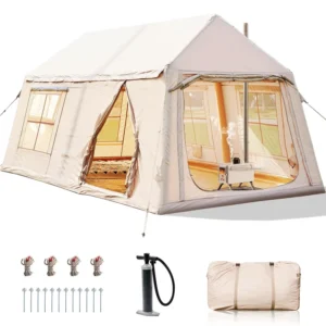 Inflatable Camping Tent 6-8 Person Double-Layer 420D Oxford PVC 2-Door with Pump Waterproof