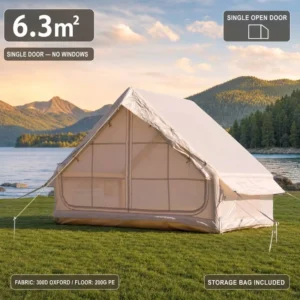 Inflatable Camping Tent 6.3m² Single Door Mesh Windows Door Storage Bag Hand Pump Waterproof 4 Season Outdoor 300D Oxford PVC