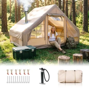 Inflatable Camping Tent Four Season 3 4 Person Quick Automatic Opening One Bedroom Glamping Waterproof Mesh Window