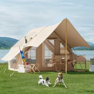 Inflatable Camping Tent with Extended Awning, 4-6 Person, Waterproof 4-Season Glamping House for Outdoor