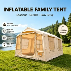 Inflatable Camping Tent with Hand Pump Waterproof Outdoor Blow up Tent 8-12 Person 4 Season Glamping Air Tent Cabin House