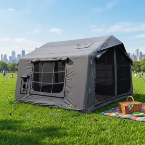 Inflatable Camping Villa 8sqm 210g Technical Fabric Tech Cotton 3×2.65m Tank Grey Portable Resort