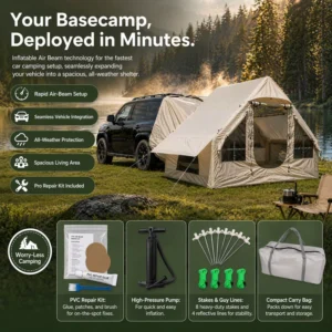 Inflatable Car Rear Tent with Hand Pump Air Glamping 4 Person Blow Up Connectable SUV Cabin Tent with Window