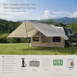 Inflatable Car Tent with Skylight Blow up Car Rear Tent with 3m Canopy Air Glamping 13 square Meter Inflatable SUV Tailgate Tent