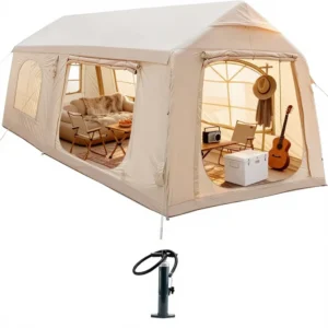 Inflatable Double Layer Square Camping Tent Waterproof Oxford Fabric Four Season Rectangular Structure Air Glamping Tent
