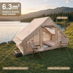 Inflatable Four Season Glamping Tent 6.3m² Double U shaped Door Small Skylight Automatic Opening Quick Setup Waterproof Tent