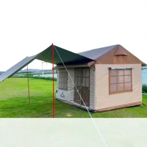Inflatable House Tent with Extended Front Awning Waterproof 3 4 Person Air Beam Glamping Tent for Family Luxury Outdoor Camping