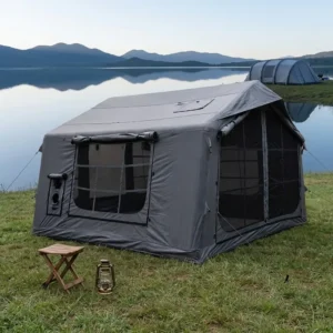 Inflatable Guest Cabin 8sqm Breathable Poly Cotton 2.1m Peak Dual Roof Window TPU Support Custom