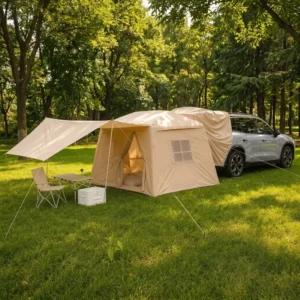 Inflatable Rear Vehicle Tent 210D Oxford SUV MPV Tailgate Extension 380 X 230 X 190 Cm Camping