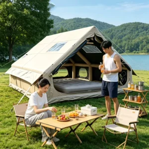 Inflatable Ridge Style Black Vinyl Sun Protection Coating Tent Outdoor Fully Automatic No Setup Family Camping