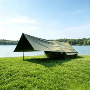 Inflatable Tent 12㎡ with Canopy for Shade, Chimney Port, Waterproof, Outdoor Camping