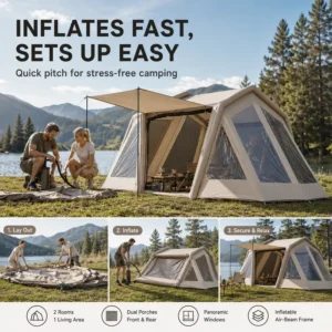 Inflatable Tunnel Tent Four Season Double Layer Two Bedrooms Living Room 210D Oxford Cloth 3000mm Waterproof 3 4 5 6 Person