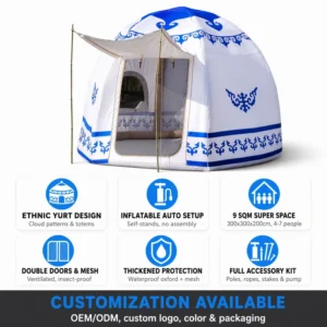 Inflatable Yurt Tent Mongolian Style Glamping Tent Automatic Setup Windproof Sunshade