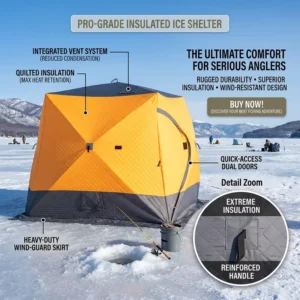 Insulated Ice Fishing Tent Outdoor Pop up 2-4 Person Portable Waterproof Windproof Cold Weather Shelter