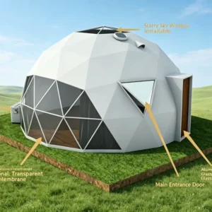 Insulated PVC Geodesic Dome Tent Spherical Lounge Booth for Outdoor Glamping Camp Resort Cafe Rest Space