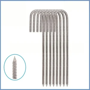 J-Hook Threaded Screw Tent Pegs Galvanized Steel Ground Stakes Sharp Tip Windproof Earth Anchor for Camping Tent Outdoor