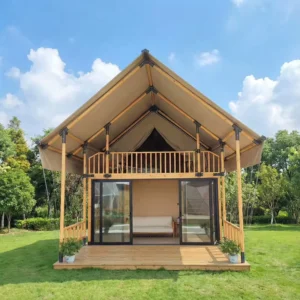 Jupiter Premium Glamping Tent with Two Story Wood Structure and Large Glass Window for Outdoor Resort Garden Spa Stay