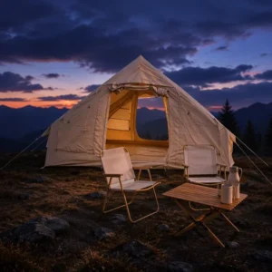 Khaki 6.3 sqm Inflatable Tent TC Cotton Vintage Glamping Shelter for Outdoor Family Use Waterproof