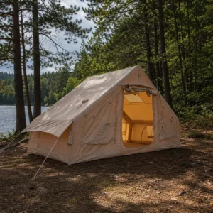 Khaki Glamping Inflatable Tent 210D Oxford 6.3sqm Waterproof Windproof Modern Outdoor Living Room Cabin Style Sturdy Support