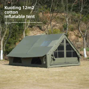 Kuoting 4x3m 12sqm Cotton Canvas Inflatable Glamping Tent with Canopy Night Glowing Stakes & Quick Setup Air House for Family