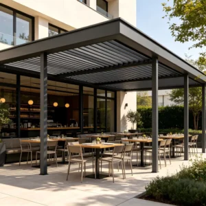 LED Light Bioclimatic Outdoor Aluminum Patio Pergola with Electric Louvered Roof