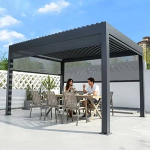LED Lighting Aluminium Louvered Pergola with Shade Canopy for Terrace, Backyard, and Patio