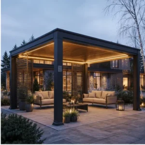 LED Lighting Aluminum Alloy Powder Coated Pergola Outdoor Waterproof Canopy Electric Louvered Roof Bioclimatic Gazebo