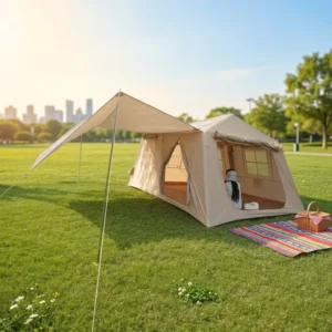 Landmark Inflatable Cabin Shelter 420D Oxford 396x270x200cm Khaki PVC Airbeam Commercial Glamping