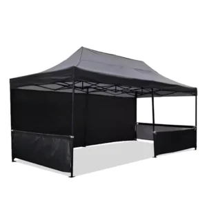 Large 3x6m Black Folding Gazebo Tent Premium Steel Frame Half Wall Waterproof for Outdoor Trade Show Vendors